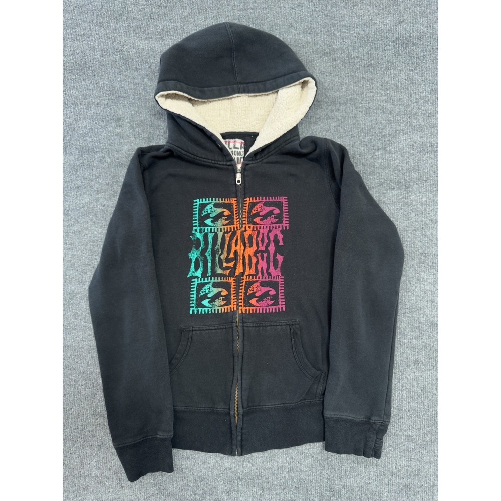 Billabong Hoodie‎ Full Zip Sweatshirt Size Medium Women's Black Zip Up VTG Y2K
